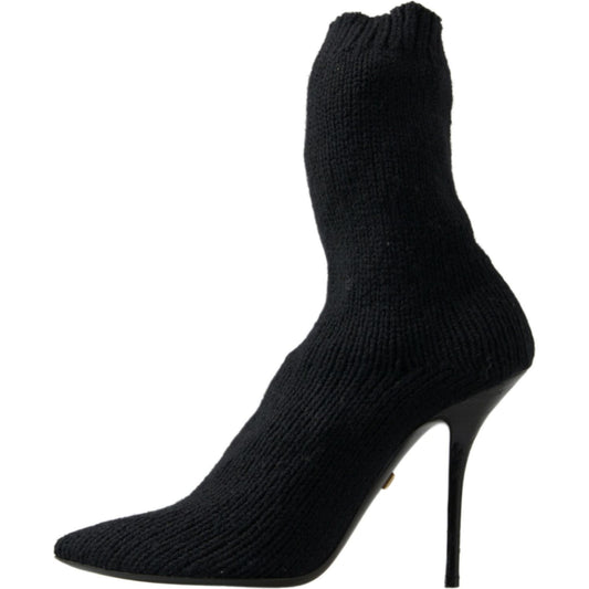 Dolce & Gabbana Elegant Black Viscose Mid-Calf Boots black-stiletto-heel-mid-calf-women-boot-shoes