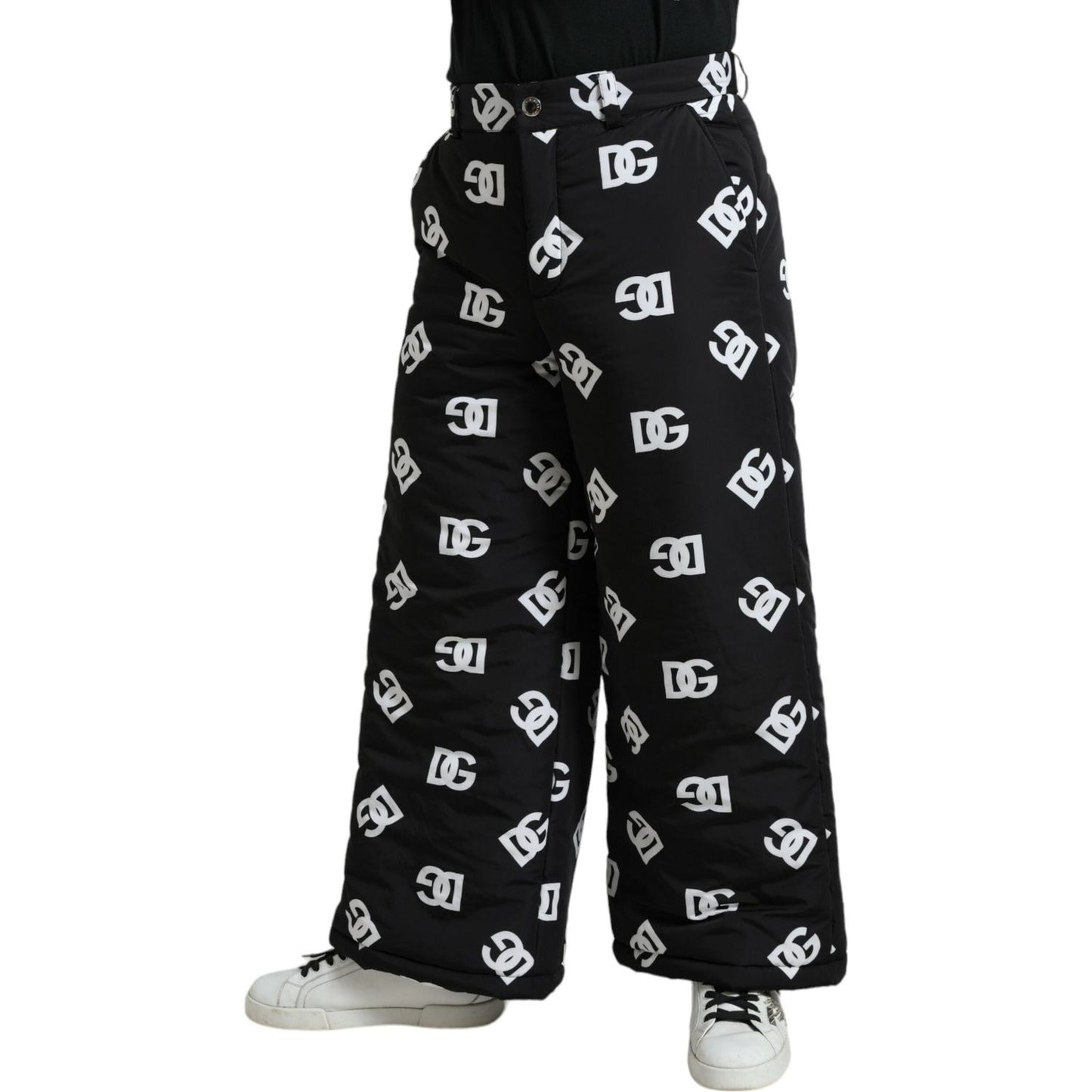 Dolce & Gabbana Elegant Wide Leg Signature Print Pants black-logo-dg-print-wide-leg-pants