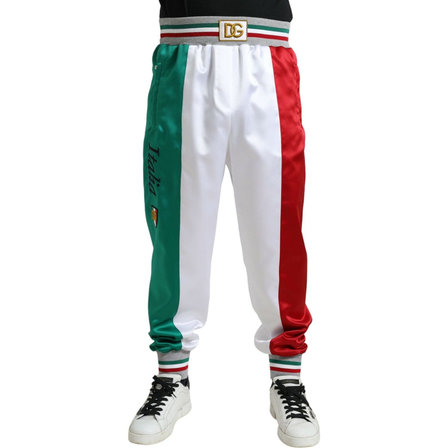 Dolce & Gabbana Italian Stripe Jogger Trousers multicolor-italian-patch-slim-jogger-pants
