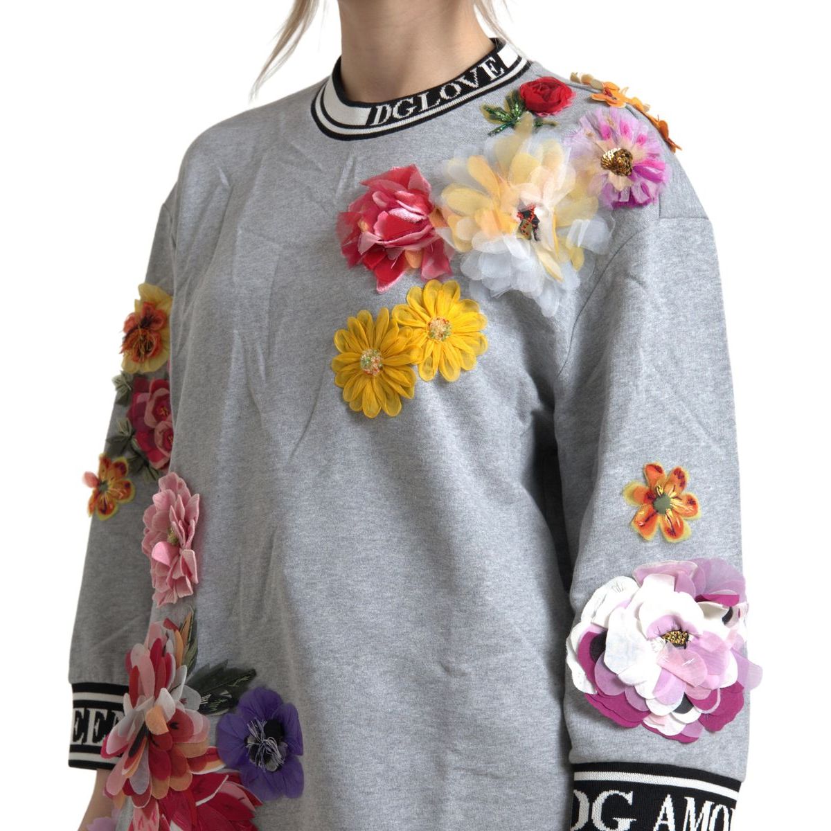 Dolce & Gabbana Chic Embellished Crew Neck Pullover Sweater gray-dg-amore-queen-floral-pullover-sweater