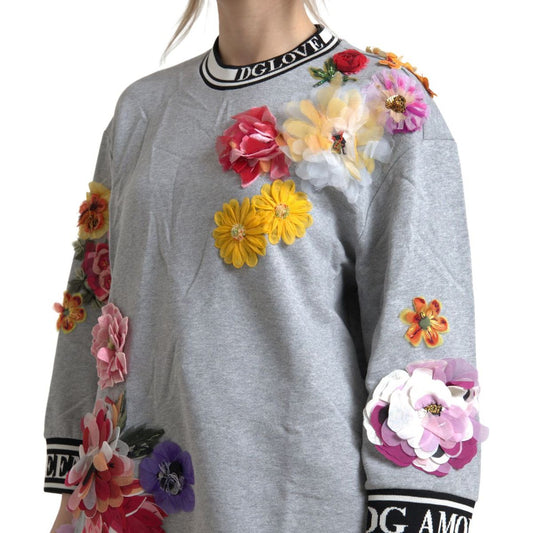 Dolce & Gabbana Chic Embellished Crew Neck Pullover Sweater gray-dg-amore-queen-floral-pullover-sweater 465A0745-11099207-9ad.jpg