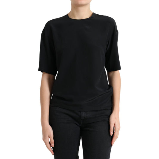 Dolce & Gabbana Elegant Silk Blend Round Neck Blouse black-silk-round-neck-short-sleeve-blouse-top