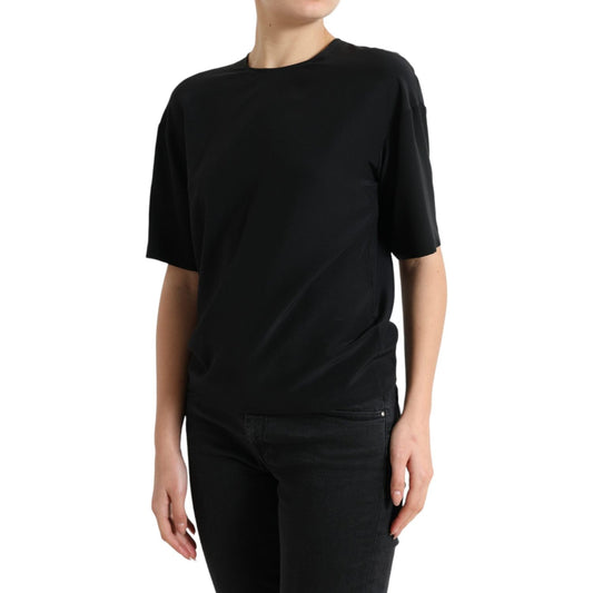 Dolce & Gabbana Elegant Silk Blend Round Neck Blouse black-silk-round-neck-short-sleeve-blouse-top