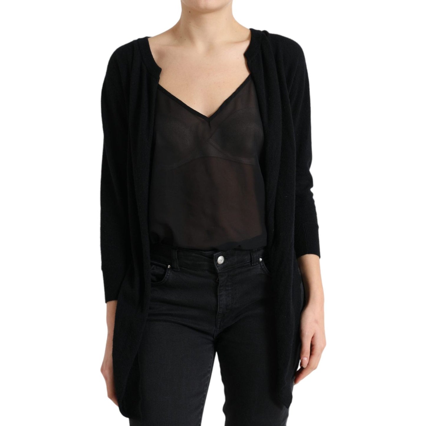 Dolce & Gabbana Elegant Cashmere Cardigan Vest Sweater black-cardigan-cashmere-long-sleeves-sweater