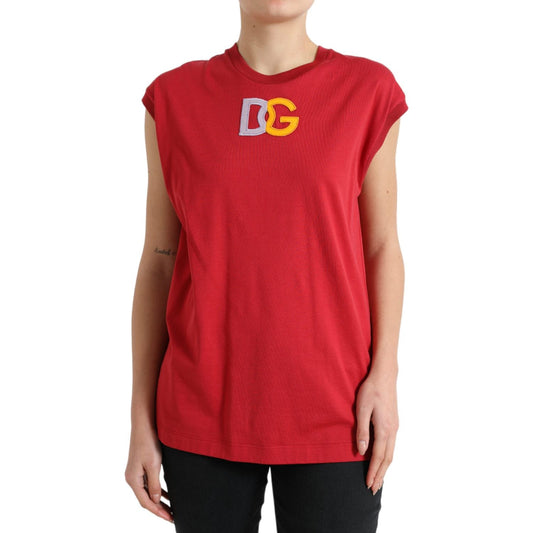 Dolce & Gabbana Elegant Red Cotton Crew Neck Tank Top red-cotton-dg-logo-crew-neck-tank-top-t-shirt