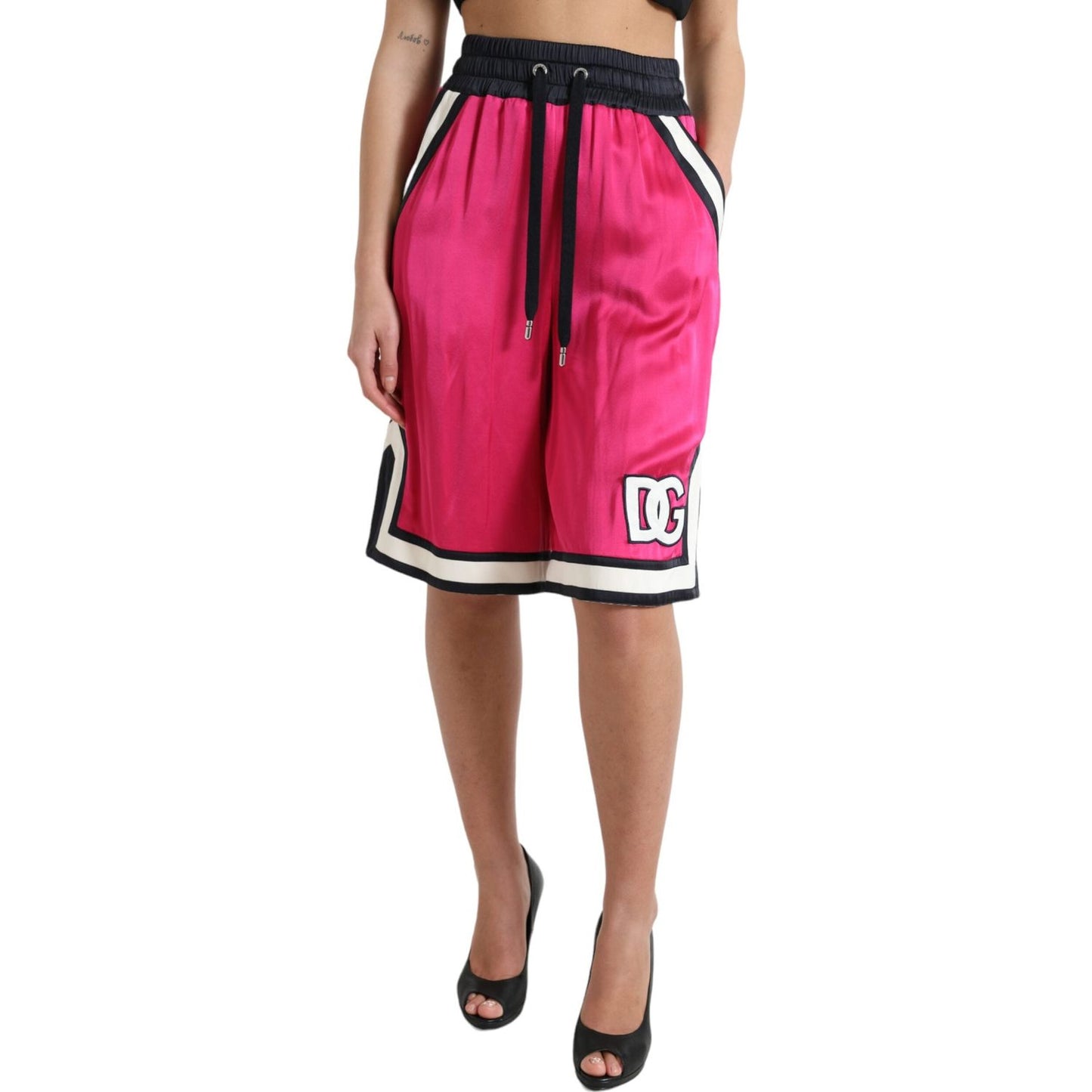 Dolce & Gabbana Chic Pink High Waist Jersey Shorts pink-viscose-jersey-logo-high-waist-shorts