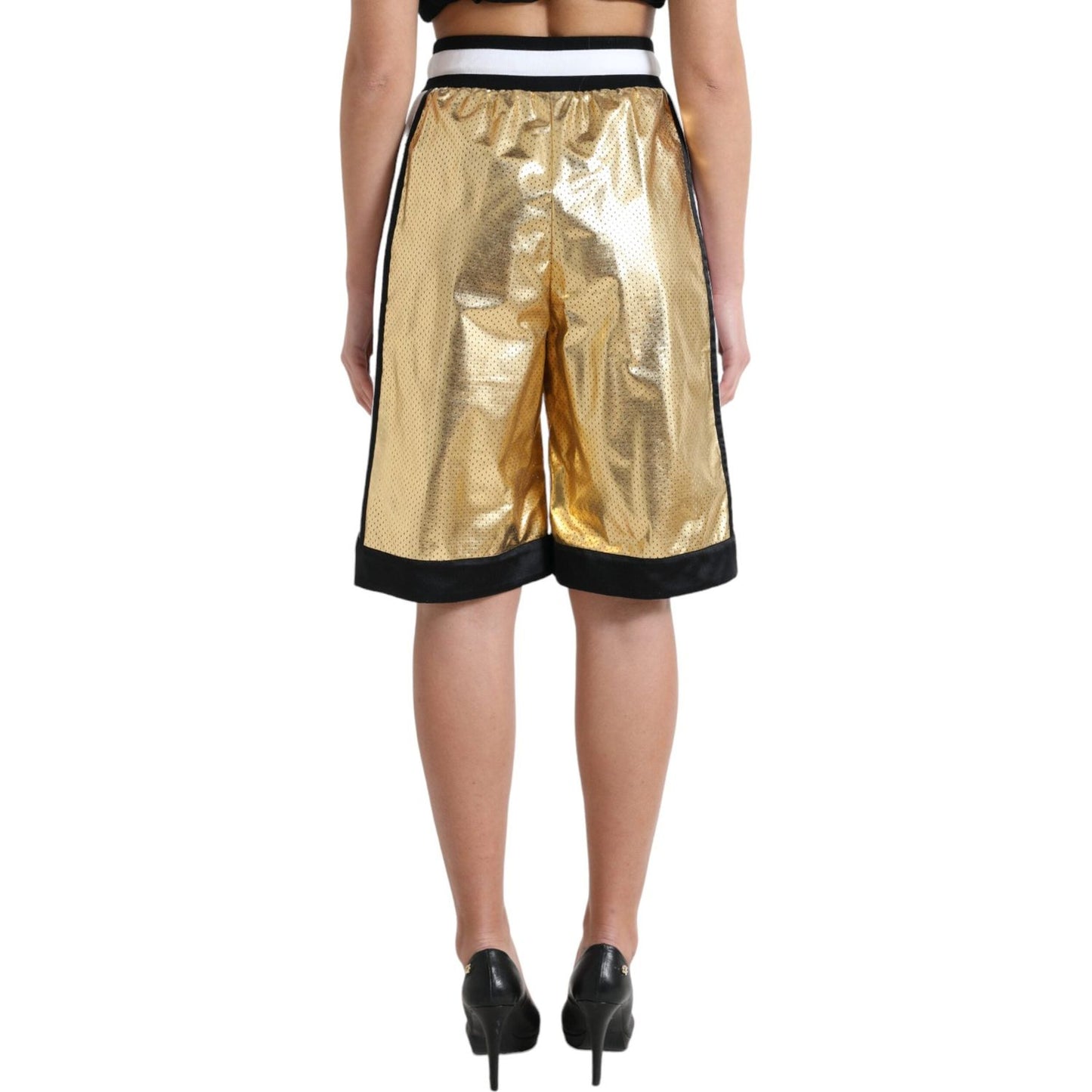 Dolce & Gabbana Elevated Elegance: High Waist Golden Shorts gold-polyester-perforated-high-waist-shorts