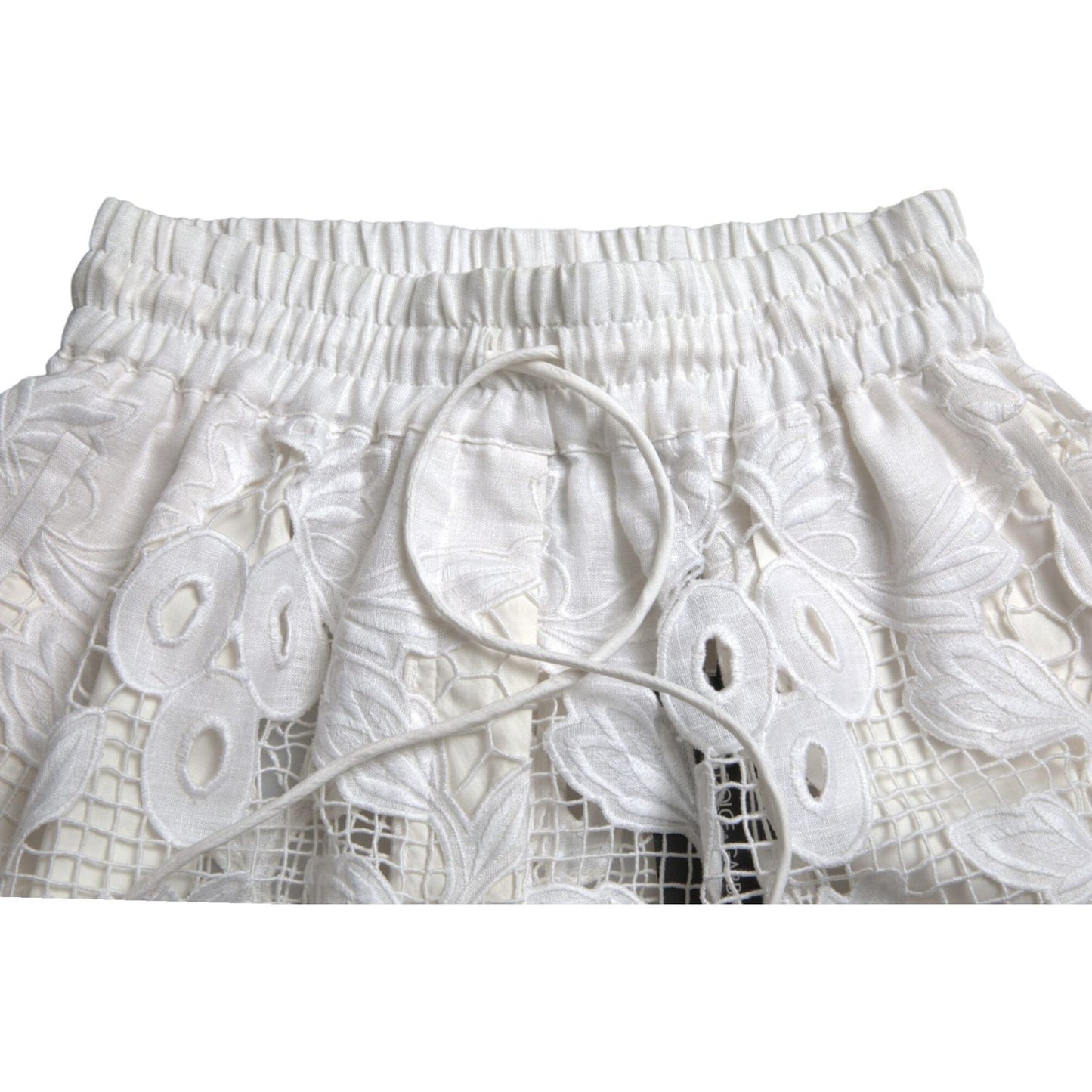 Dolce & Gabbana Chic High-Waisted Lace Shorts in Pure White white-cotton-cutout-high-waist-bermuda-shorts