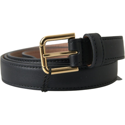 Dolce & Gabbana Elegant Italian Leather Belt with Metal Buckle black-leather-gold-tone-metal-buckle-belt