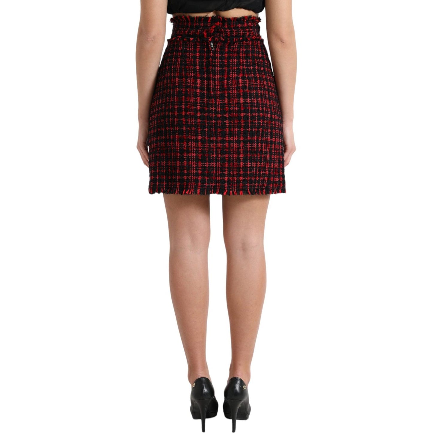Dolce & Gabbana Tantalizing Tartan High-Waist Mini Skirt black-red-cotton-high-waist-tartan-tweed-mini-skirt