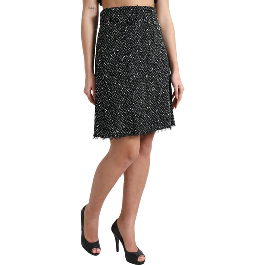 Dolce & Gabbana Elegant Tweed High-Waist Mini Skirt black-wool-knit-tweed-high-waist-mini-skirt
