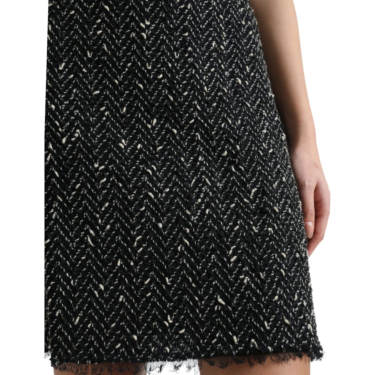 Dolce & Gabbana Elegant Tweed High-Waist Mini Skirt black-wool-knit-tweed-high-waist-mini-skirt