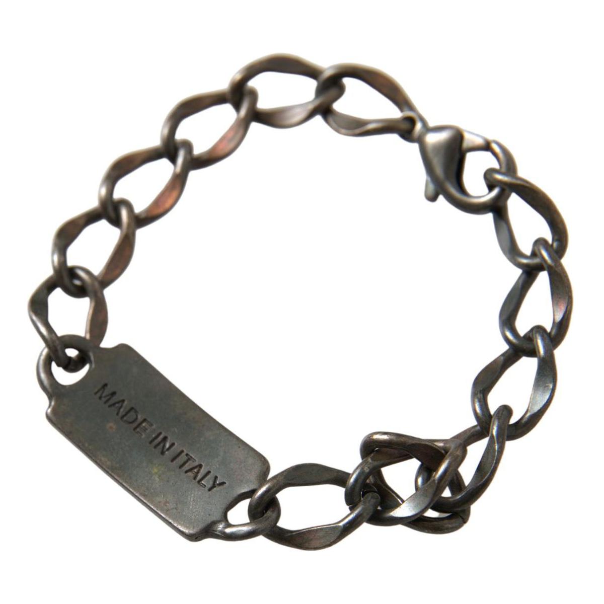 John Galliano Antique Silver Chain Link Bracelet for Women silver-tone-brass-chain-logo-plaque-branded-antique-bracelet