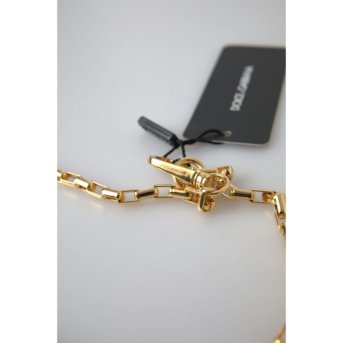 Dolce & Gabbana | Gold Tone Brass Chain Link DG Logo Pendant Necklace | McRichard Designer Brands