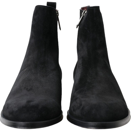 Dolce & Gabbana Elegant Black Velvet Mid-Calf Boots black-suede-leather-mid-calf-men-boots-shoes