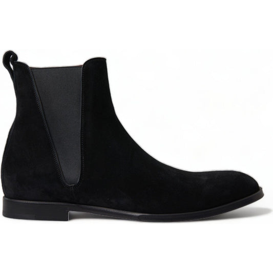 Dolce & Gabbana | Black Suede Leather Mid Calf Men Boots Shoes | McRichard Designer Brands