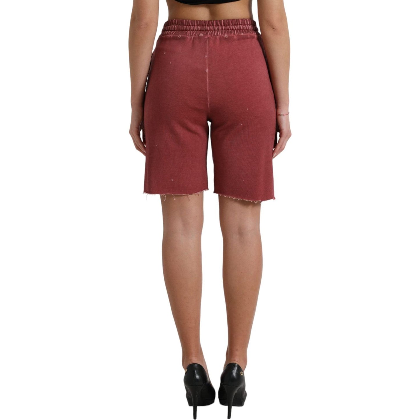 Dolce & Gabbana Chic Maroon High-Waist Designer Sweatshorts maroon-cotton-high-waist-sweatshorts-shorts