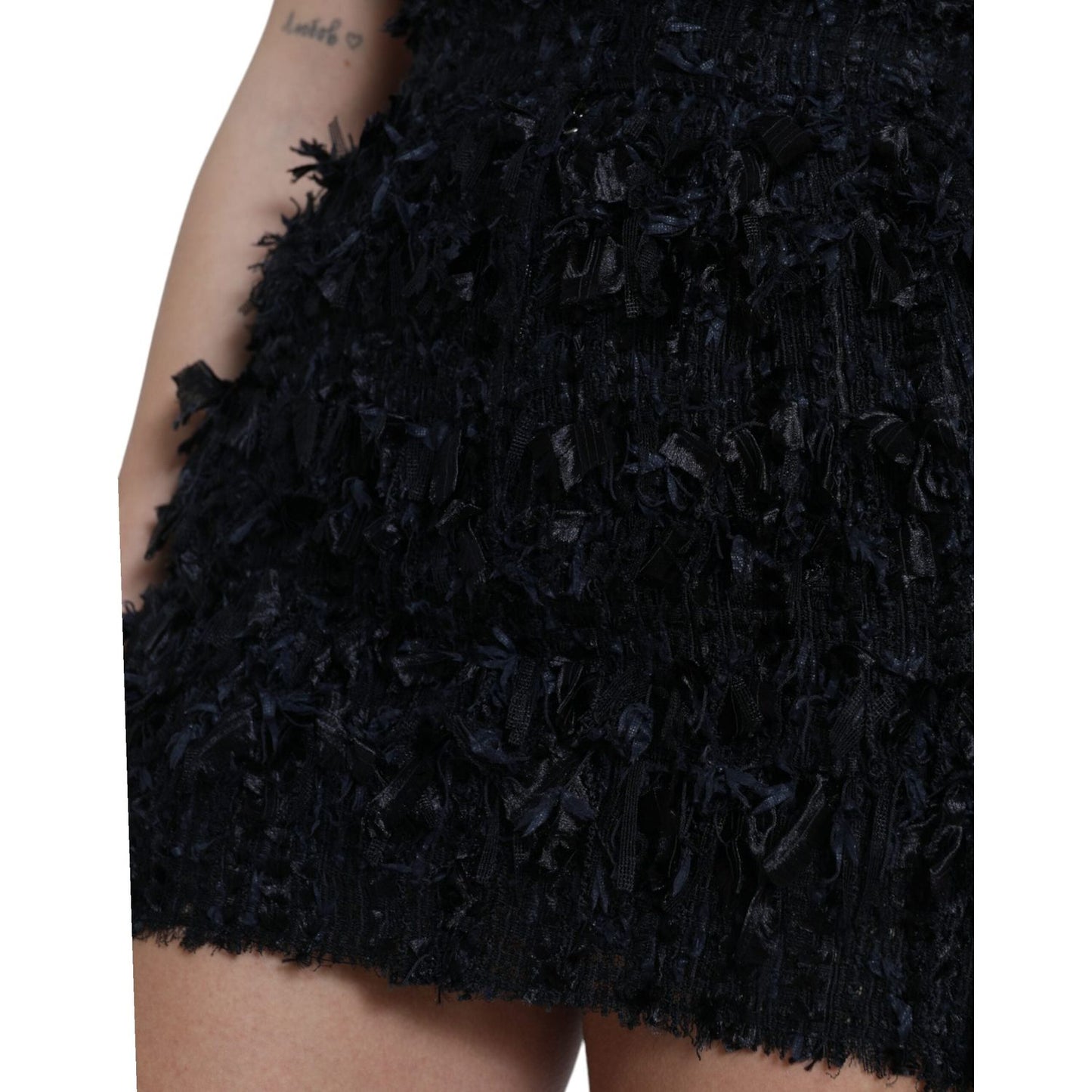 Dolce & Gabbana Elegant Textured High Waist Mini Skirt black-nylon-textured-high-waist-mini-skirt