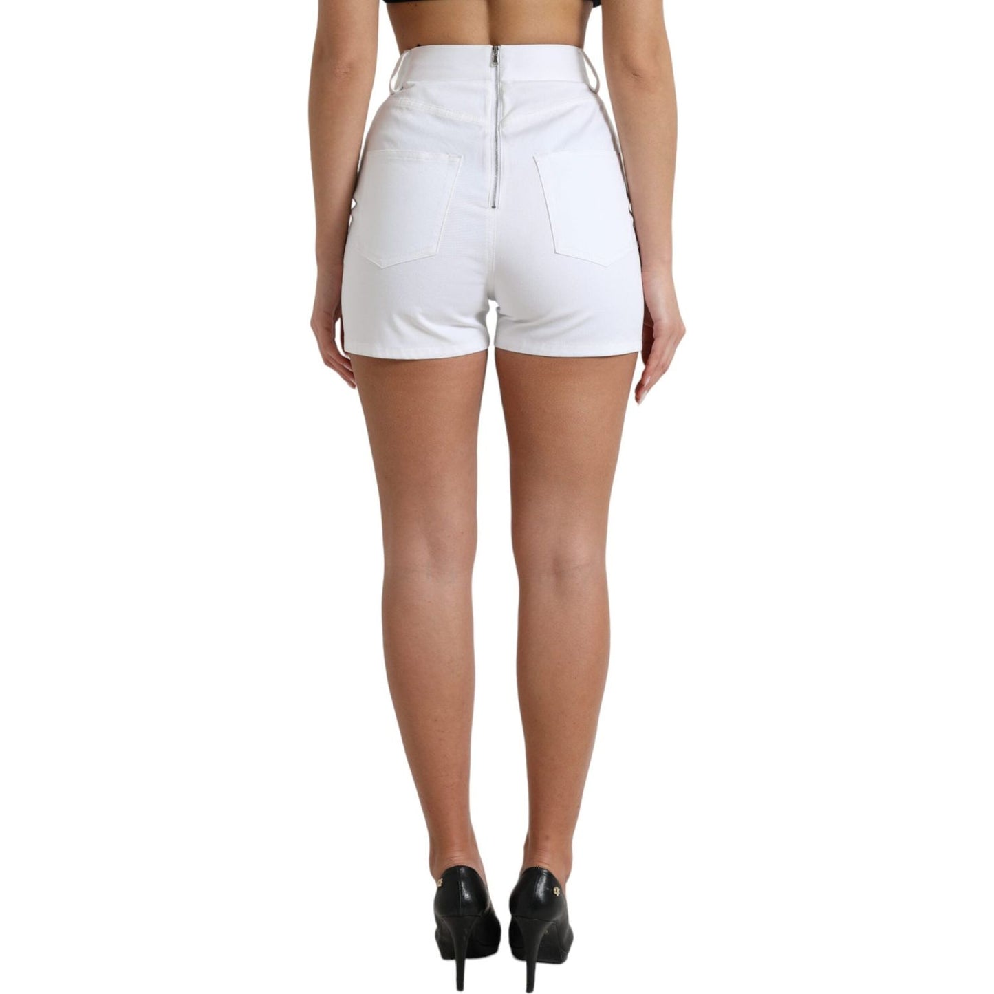 Dolce & Gabbana Chic High Waist Lace Closure Shorts white-front-lace-high-waist-hot-pants-shorts