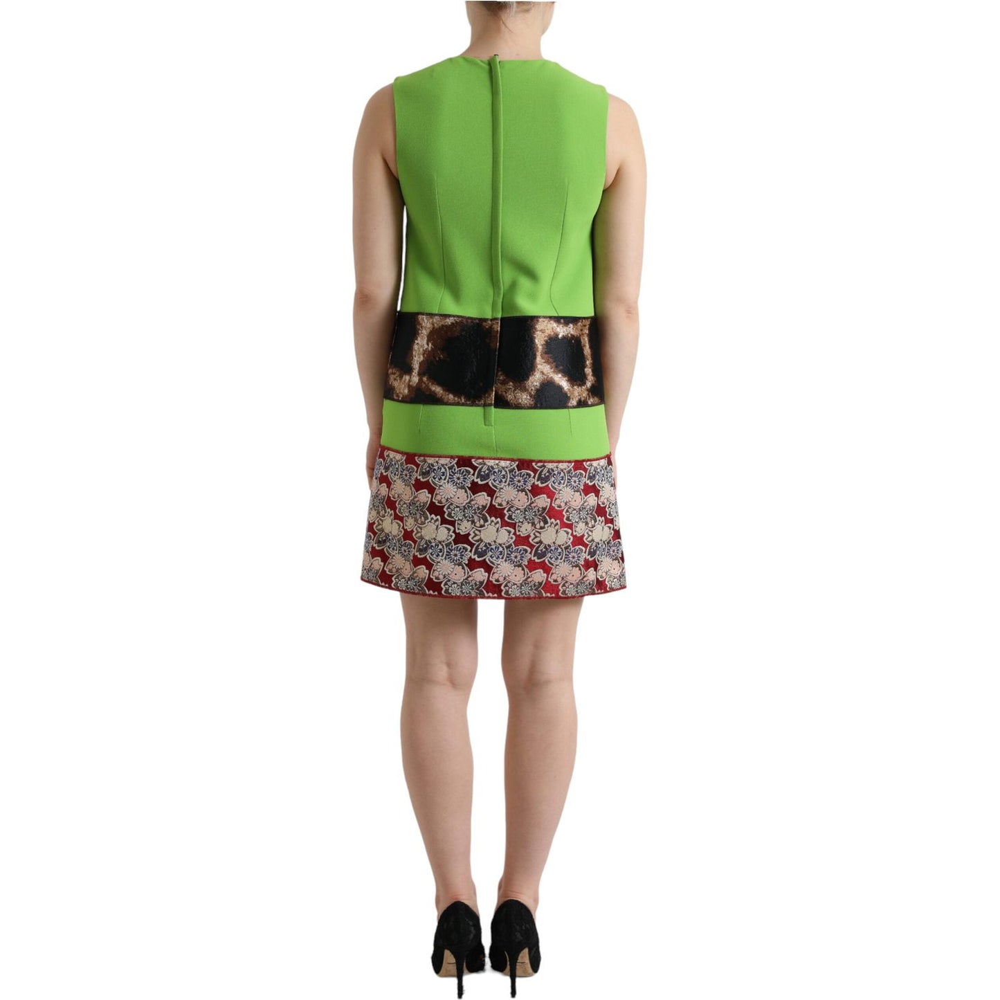Dolce & Gabbana Chic Apple Green Shift Dress apple-green-sleeveless-panelled-shift-dress