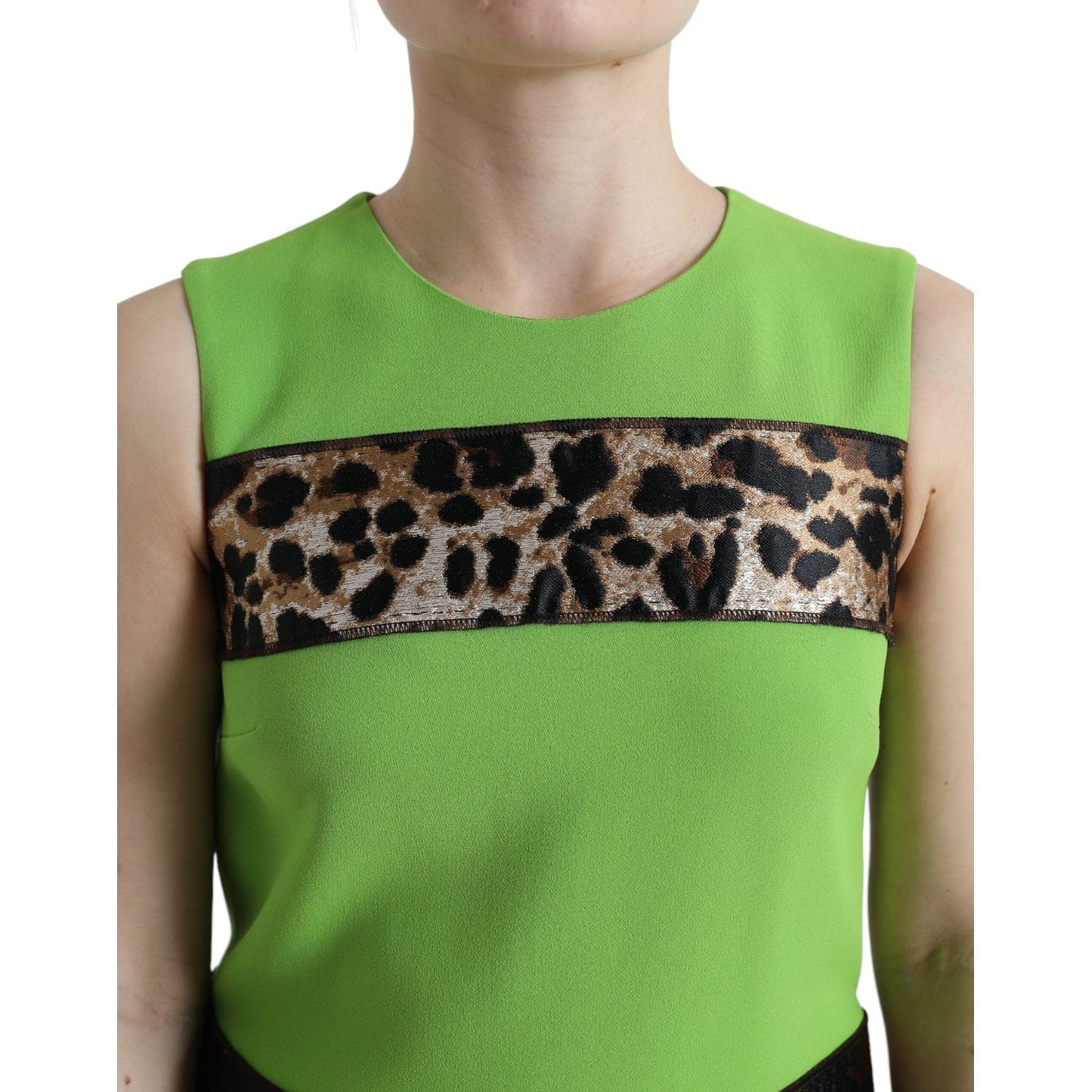 Dolce & Gabbana Chic Apple Green Shift Dress apple-green-sleeveless-panelled-shift-dress