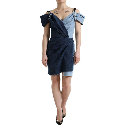 Dolce & Gabbana Elegant Two-Tone Blue Sheath Dress blue-patchwork-two-tone-denim-mini-dress