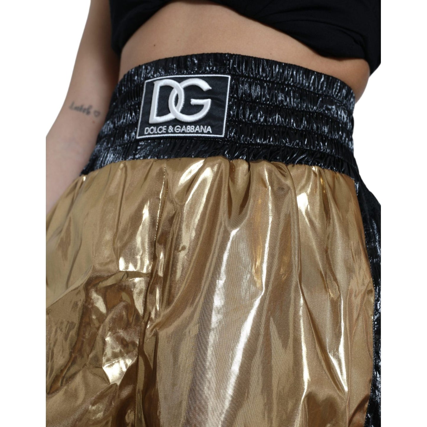 Dolce & Gabbana Elegant High Waist Metallic Gold Shorts metallic-gold-shirred-high-waist-hot-pants-shorts