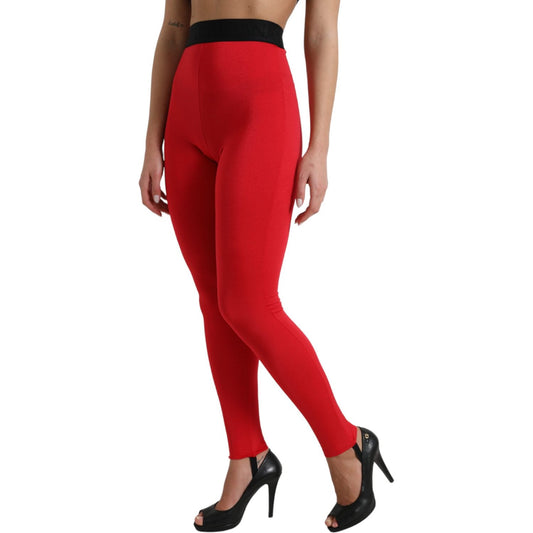 Dolce & Gabbana Elegant High Waist Red Leggings red-nylon-dg-logo-slim-leggings-pants 465A1564-BG-scaled-c8413898-79a.jpg