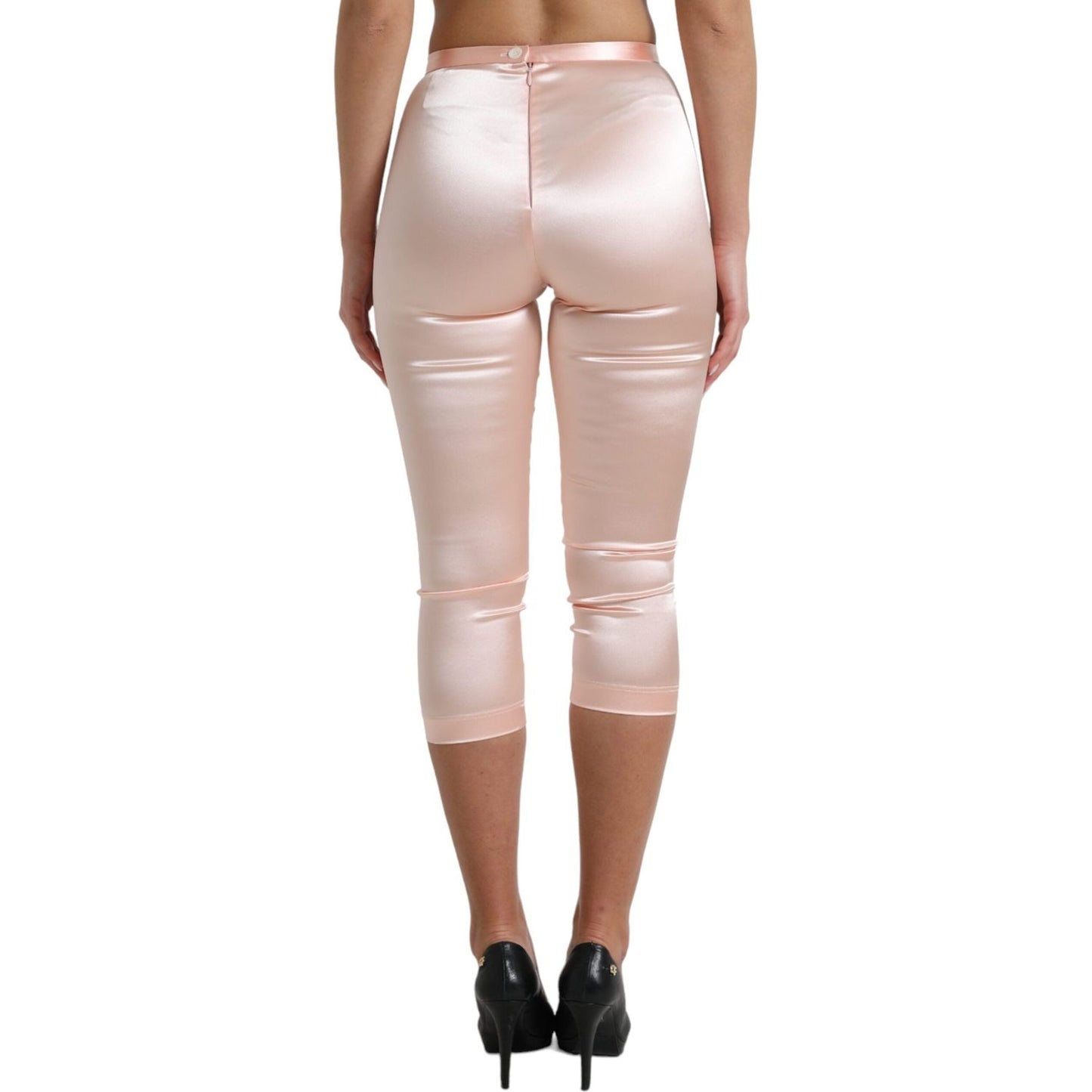 Dolce & Gabbana Chic Pink High Waist Cropped Silk Pants pink-satin-silk-tights-cropped-pants