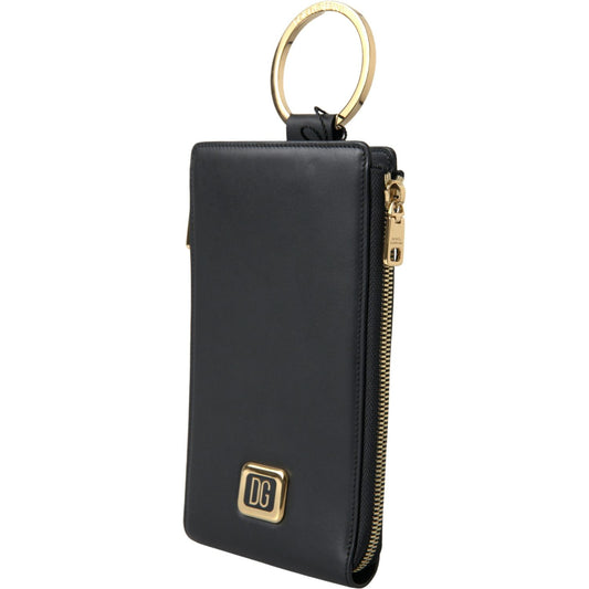 Dolce & Gabbana Elegant Black Leather Cardholder with Zip Detail black-leather-dg-logo-gold-zip-card-holder-men-wallet