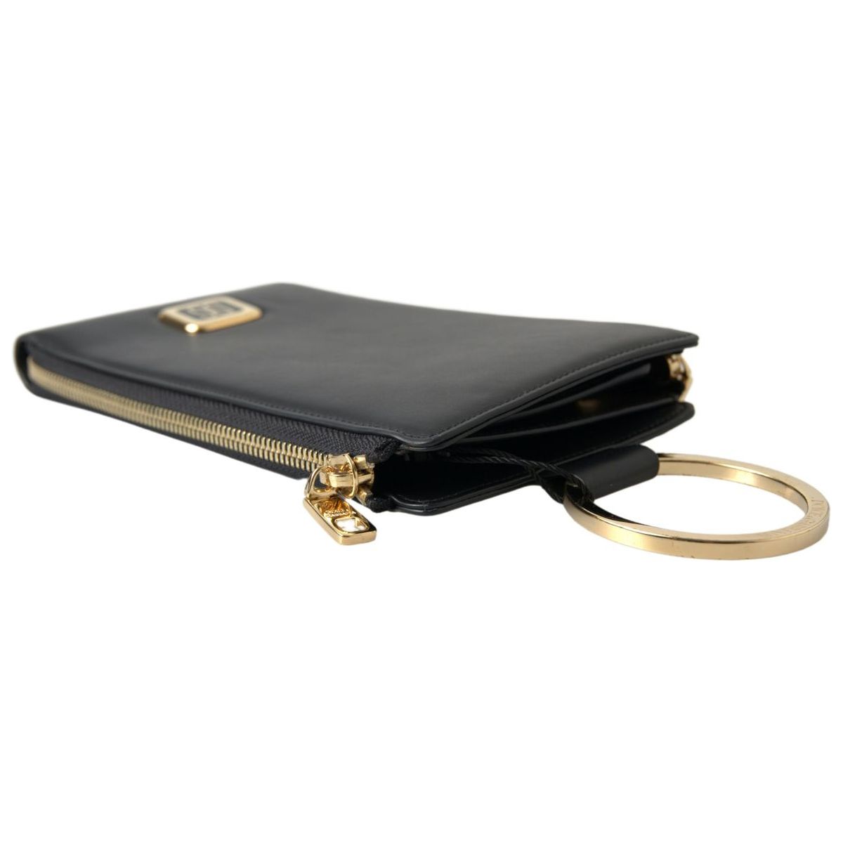 Dolce & Gabbana Elegant Black Leather Cardholder with Zip Detail black-leather-dg-logo-gold-zip-card-holder-men-wallet