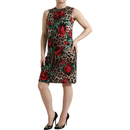 Dolce & Gabbana Elegant Leopard Floral A-Line Dress brown-leopard-red-roses-wool-a-line-dress 465A1604-bg-scaled-64a97abc-15e.jpg