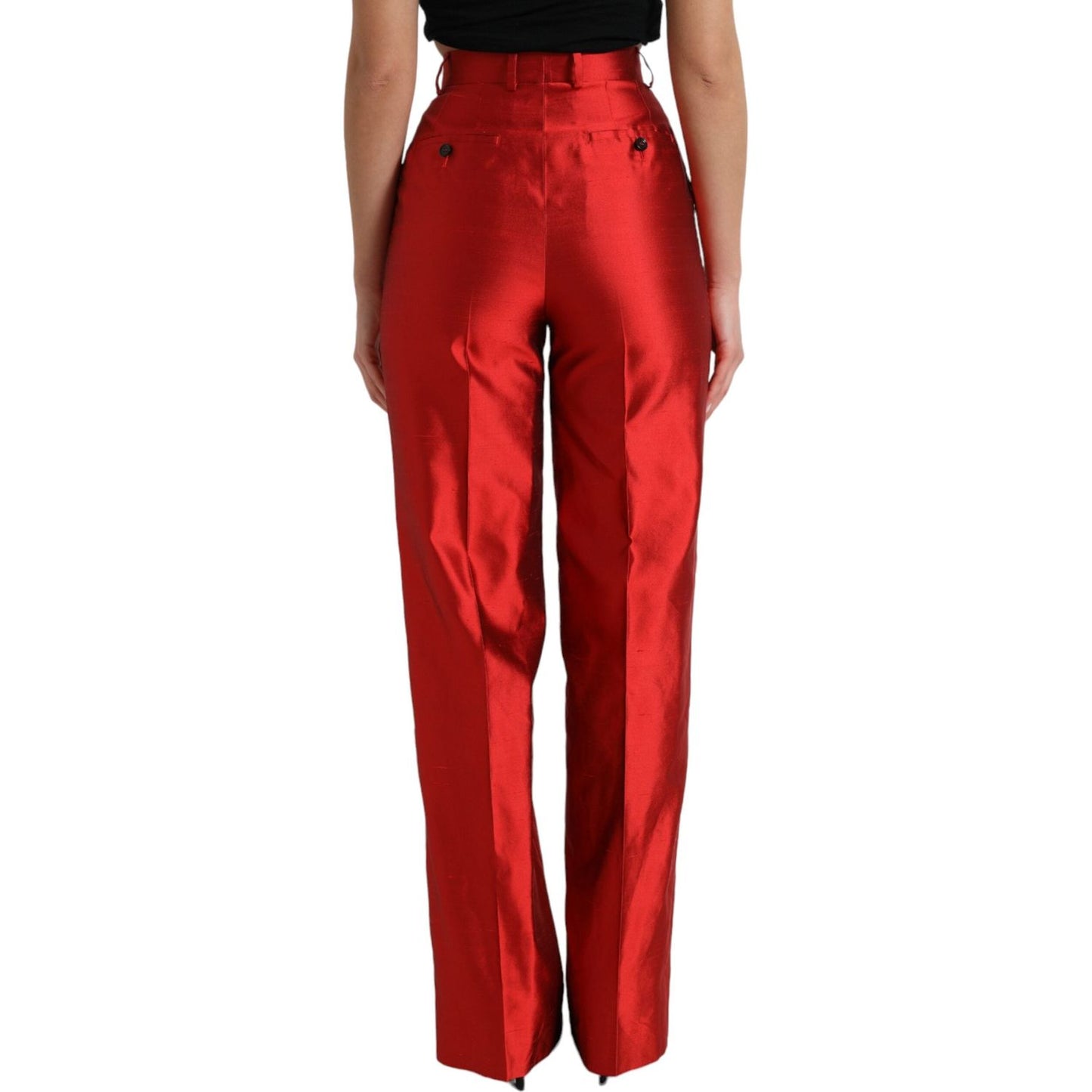 Dolce & Gabbana Elegant High Waist Wide Leg Silk Pants red-satin-silk-high-waist-wide-leg-pants