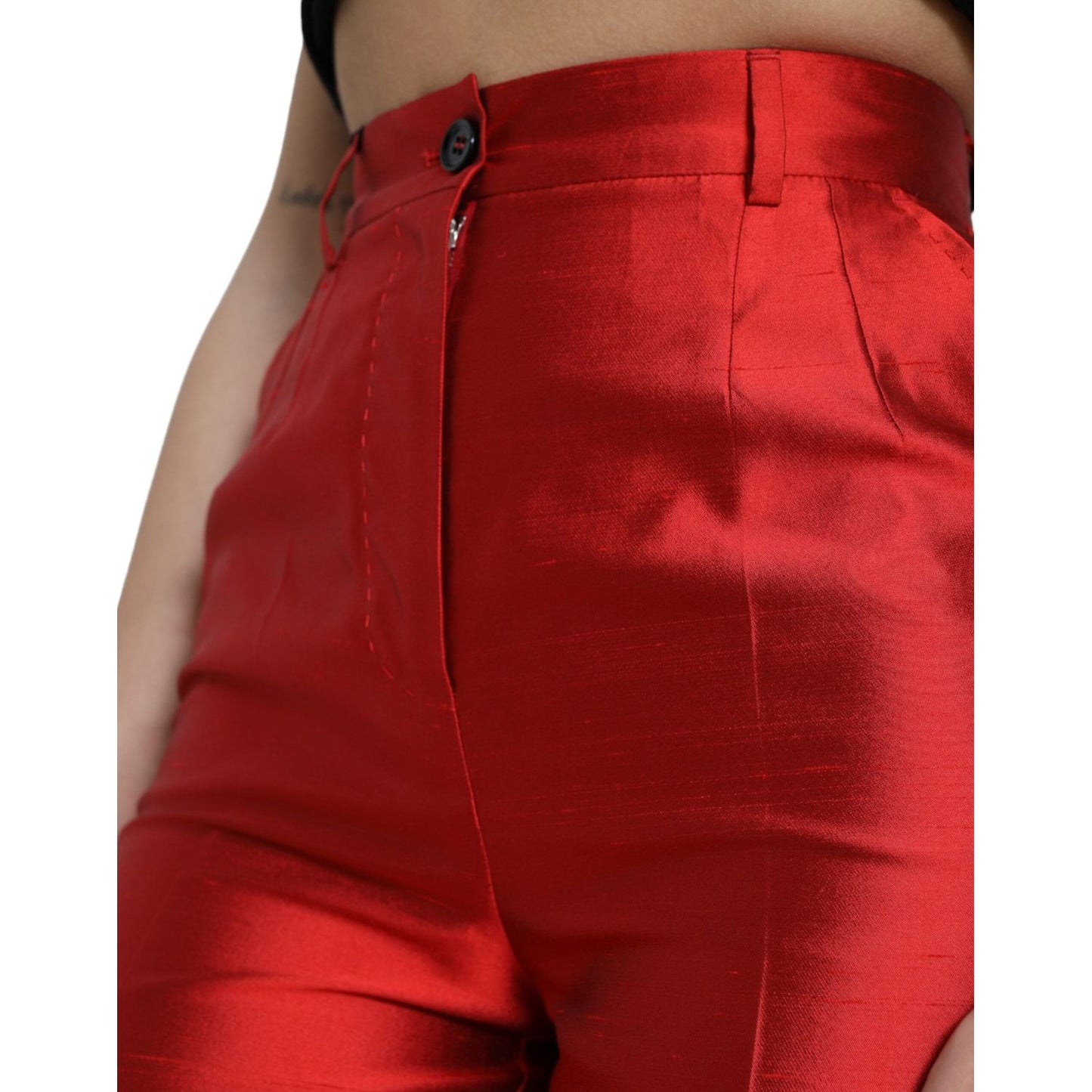 Dolce & Gabbana Elegant High Waist Wide Leg Silk Pants red-satin-silk-high-waist-wide-leg-pants