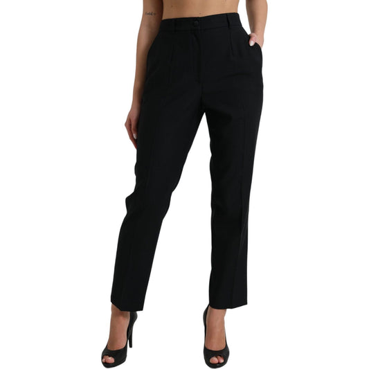 Dolce & Gabbana Elegant High Waist Wool Pants black-wool-high-waist-straight-pants