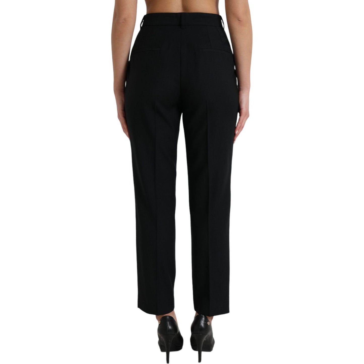 Dolce & Gabbana Elegant High Waist Wool Pants black-wool-high-waist-straight-pants