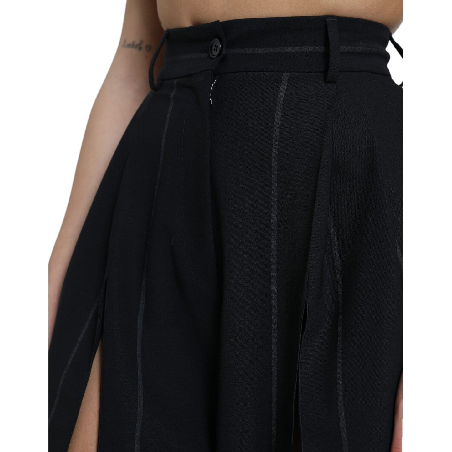 Dolce & Gabbana High Waist Wide Leg Pants with Slit black-high-waist-front-slit-wide-leg-pants