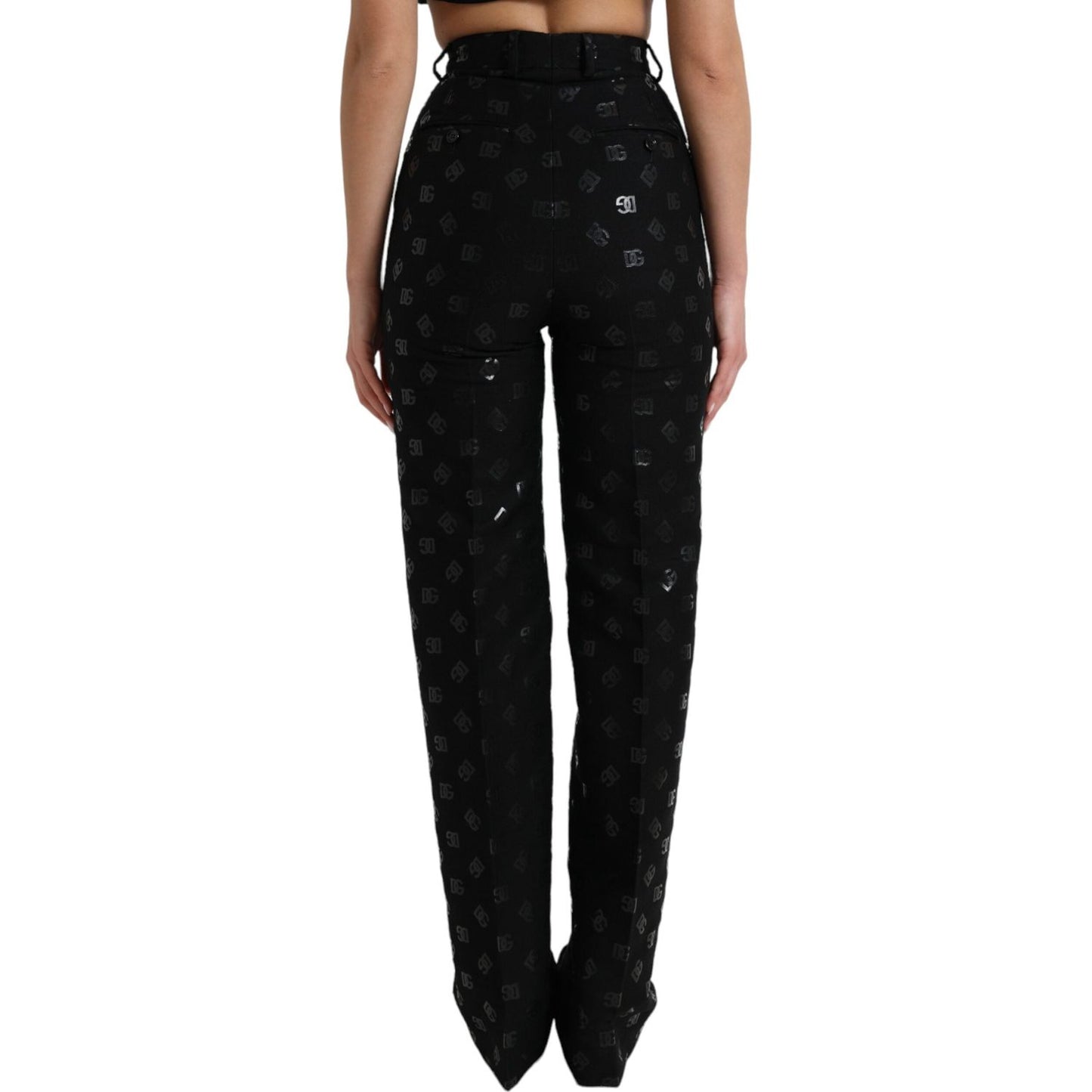 Dolce & Gabbana Chic High Waist Straight Pants with Logo Print black-wool-dg-logo-high-waist-straight-pants