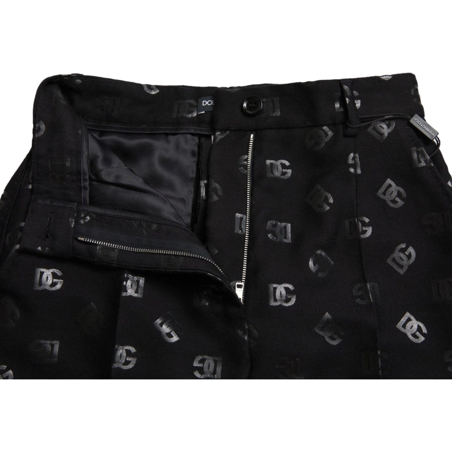 Dolce & Gabbana Chic High Waist Straight Pants with Logo Print black-wool-dg-logo-high-waist-straight-pants
