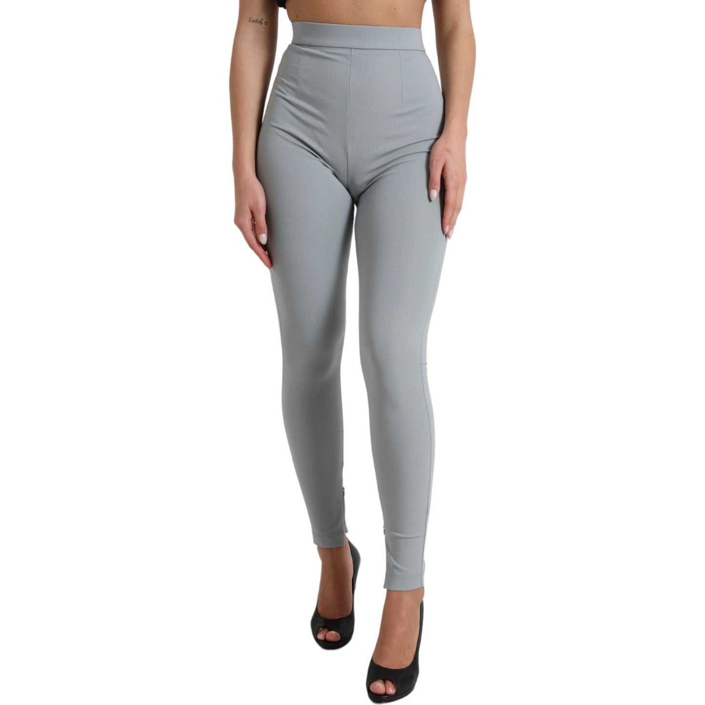Dolce & Gabbana Elegant High Waist Leggings in Gray gray-nylon-slim-trouser-pants