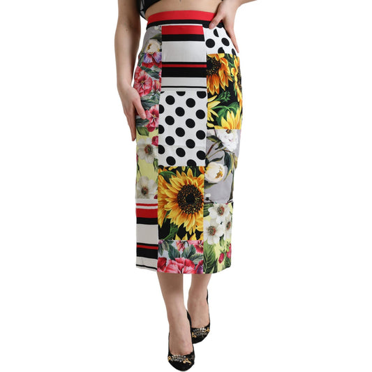 Dolce & Gabbana Glamorous High Waist Patchwork Midi Skirt multicolor-patchwork-high-waist-pencil-cut-skirt