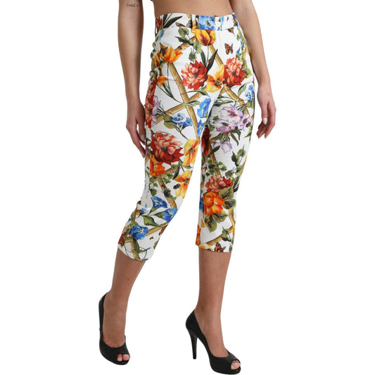 Dolce & Gabbana Floral High Waist Cropped Fashion Pants white-majolica-print-high-waist-cropped-pants