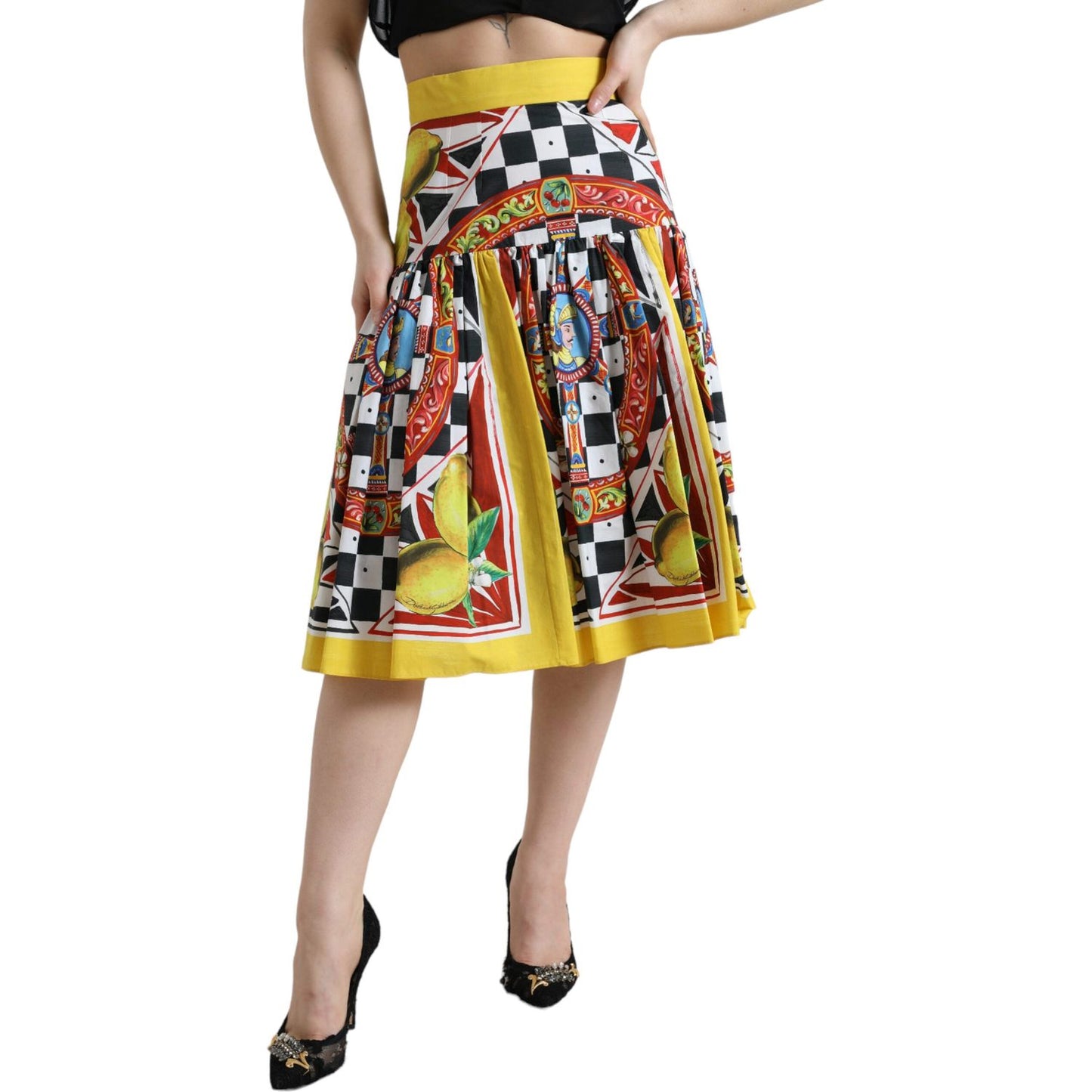 Dolce & Gabbana Elegant High Waist A-Line Midi Skirt multicolor-carretto-lemon-high-waist-a-line-skirt