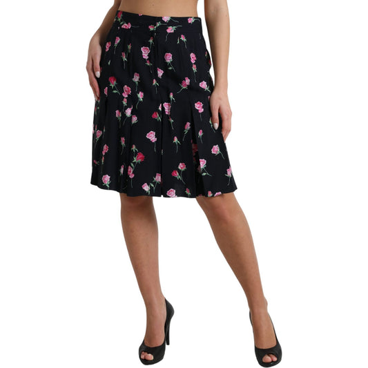Dolce & Gabbana Elegant Floral A-Line Knee-Length Skirt black-rose-high-waist-a-line-knee-length-skirt