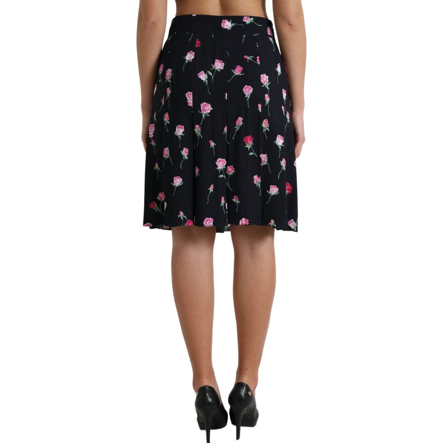 Dolce & Gabbana Elegant Floral A-Line Knee-Length Skirt black-rose-high-waist-a-line-knee-length-skirt