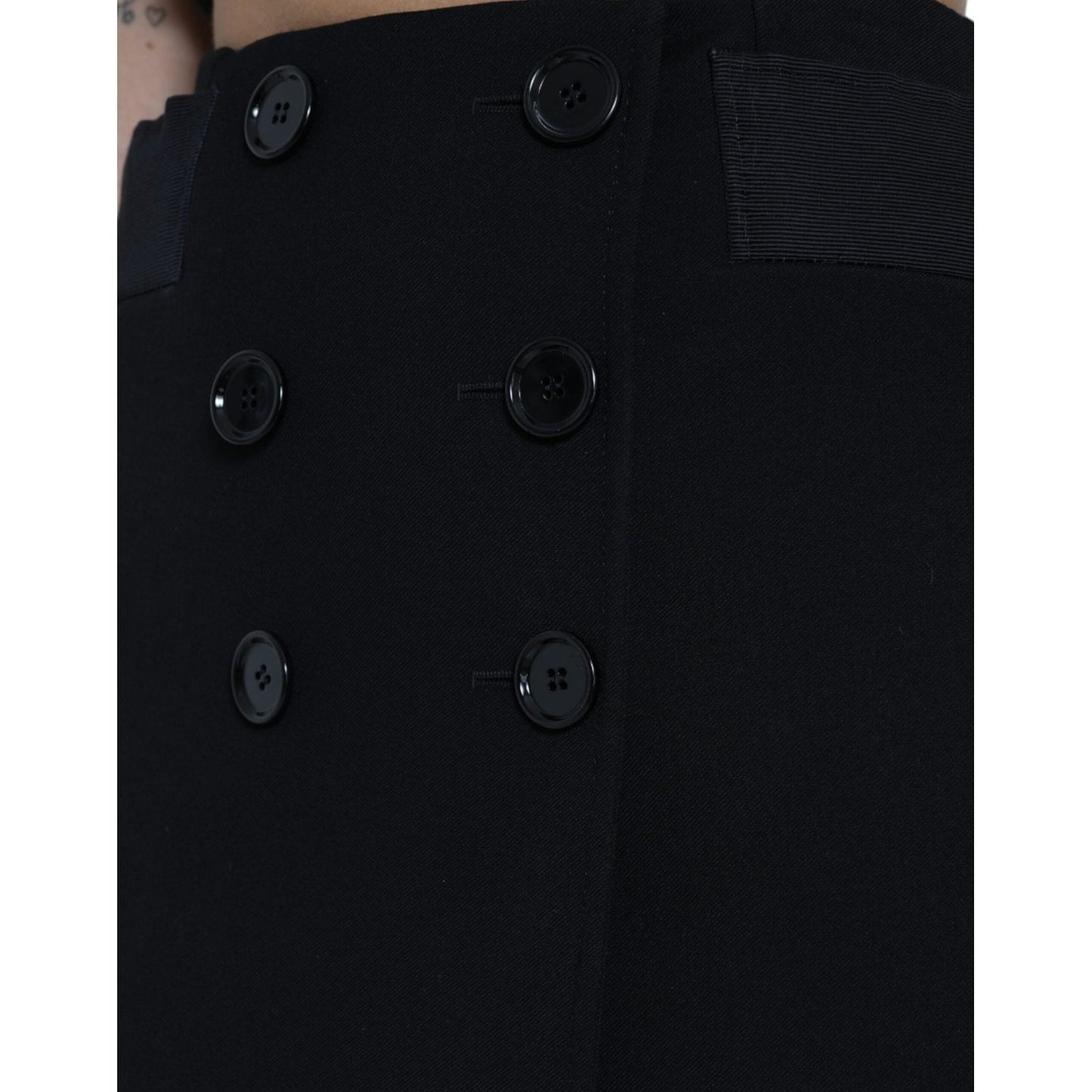 Dolce & Gabbana Elegant High-Waist A-Line Mini Skirt black-wool-button-high-waist-aline-mini-skirt