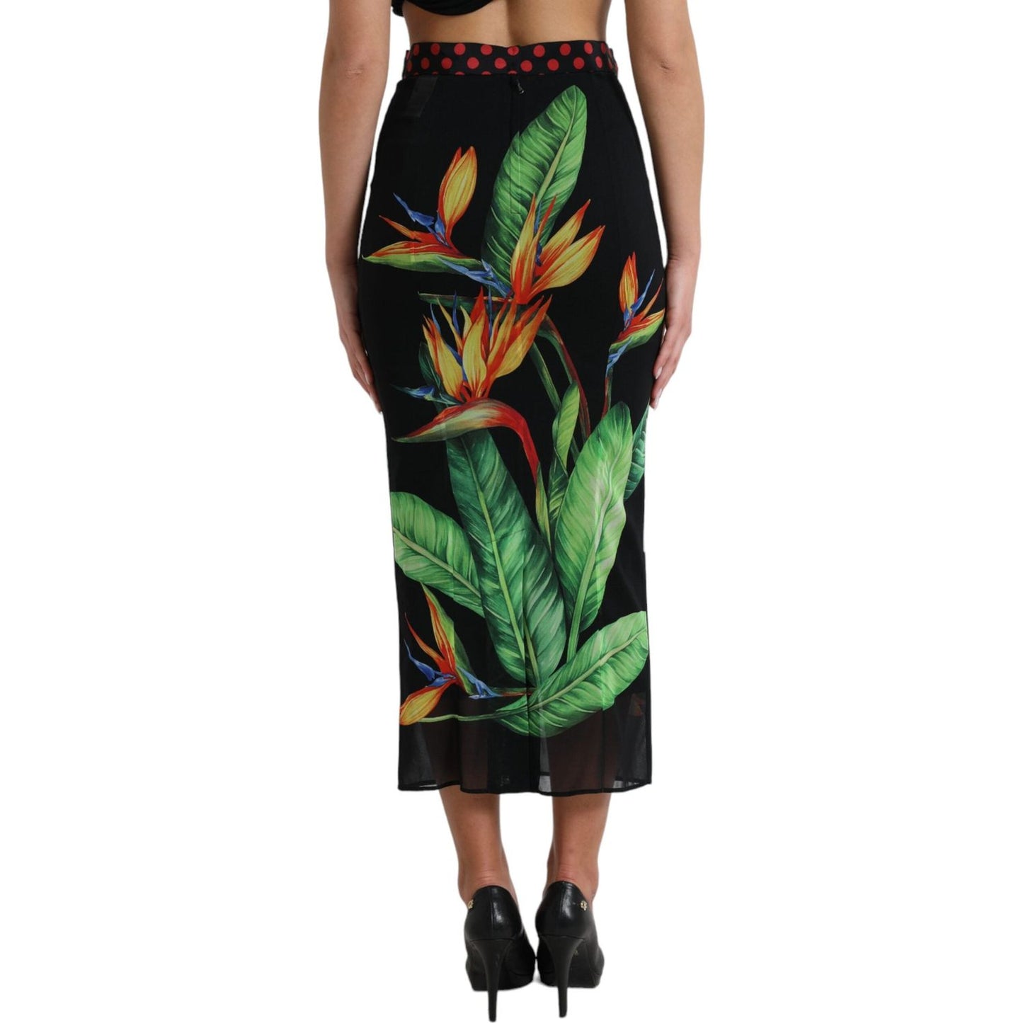 Dolce & Gabbana Floral High Waist Silk Midi Skirt black-strelitzia-high-waist-pencil-cut-skirt