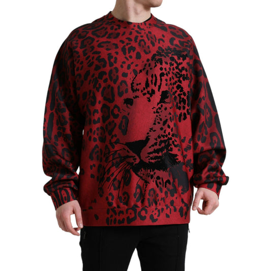 Dolce & Gabbana Red Leopard Print Crewneck Pullover Sweater red-leopard-print-crewneck-pullover-sweater
