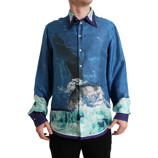 Dolce & Gabbana Elegant Ocean Print Silk Shirt blue-ocean-print-silk-collared-button-down-shirt