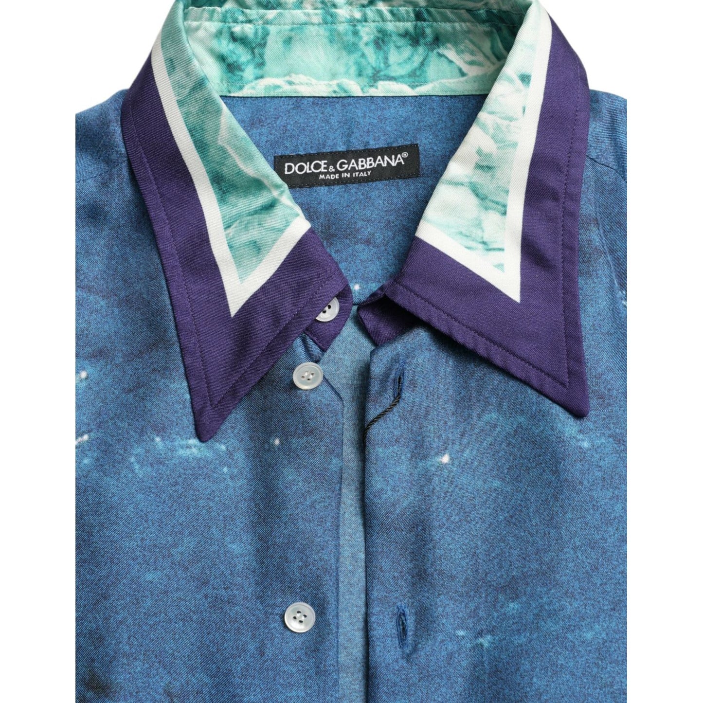 Dolce & Gabbana Elegant Ocean Print Silk Shirt blue-ocean-print-silk-collared-button-down-shirt